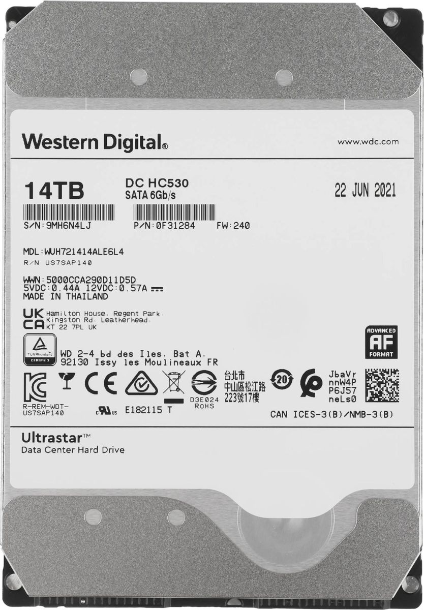 Жесткий диск WD Ultrastar DC HC530 WUH721414ALE6L4,  14ТБ,  HDD,  SATA III,  3.5" [0f31284]